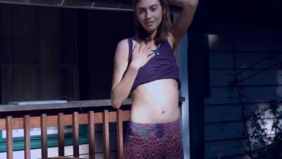 Cute Hippie Dancing In Skirt On Wooden Porch - hclips.com