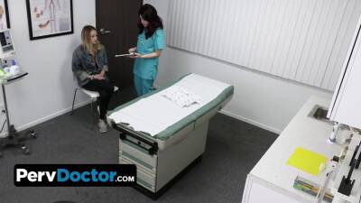 Slim blondie patient lets perv doctor and his hot booty nurse to open up her narrow teen vulva - sexu.com