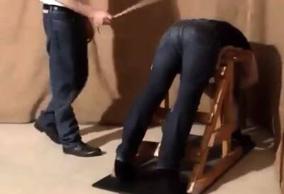 Caned over tight jeans Daddy boy - nvdvid.com