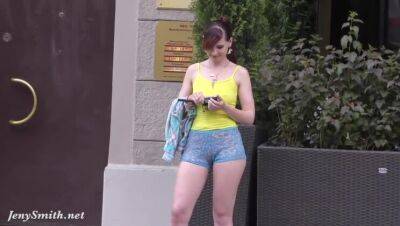 Jeny Smith walks in public with transparent shorts. Real flashing moments - veryfreeporn.com