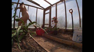 Naked Greenhouse Worker Planting Cacti - sunporno.com