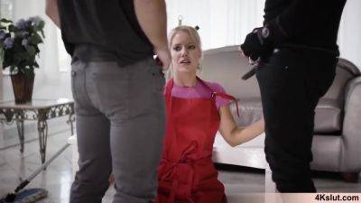 Three Dudes Stumble Upon The Hot Blonde Cleaning Lady - hotmovs.com