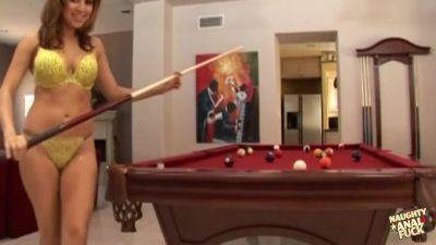 Seductively Playing Pool In Lingerie Helps The Brunette Seduce Her Man And Initiate Anal Sex - hotmovs.com