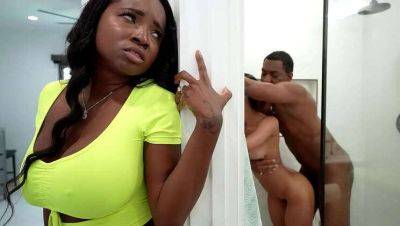 Jonathan Jordan - Naomi Foxxx - Ebony stepmom catches stepdaughter and boyfriend in shower for steamy threesome - xxxfiles.com - Jamaica - Haiti