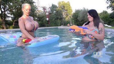 Leanne Crow - Floating Gazongas: Two British Bombshells With Big Tits In The Pool - porntry.com - Britain