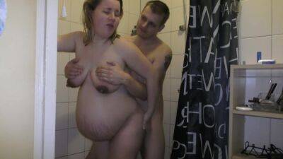 38 weeks pregnant showering, sex and cumshot on tits - Big tits - xtits.com
