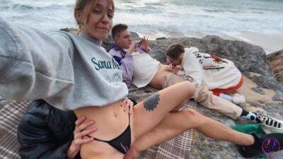 Two couples of perverted friends came to the beach to throw a swinger party - anysex.com - Ukraine
