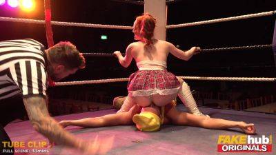 Ella Hughes - Redhead schoolgirl Ella Hughes rock inches in crazy Wrestling show - anysex.com - Britain