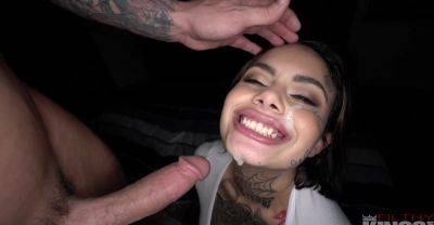 Sweet babe with sexy tattoos gets intimate with a big dick until sperm covers her face - alphaporno.com